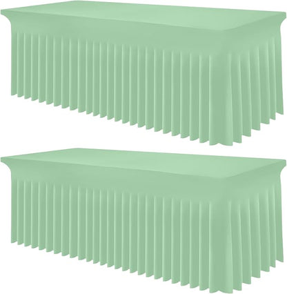 Smiry 2 Pack Spandex Elastic Fitted Table Cloth Skirt for 6FT Table | Stretch Washable Table Cloth, Banquet Table Cover for Wedding, Party, Indoor & Trade Shows, (Light Green, 72Lx30Wx30H)