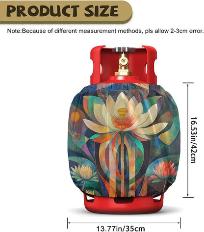 Lotus Flower Propane Tank Cover 20 LB Cylinder Covers for Outdoor and Indoor Use Dustproof Camper Propane Tank Cover