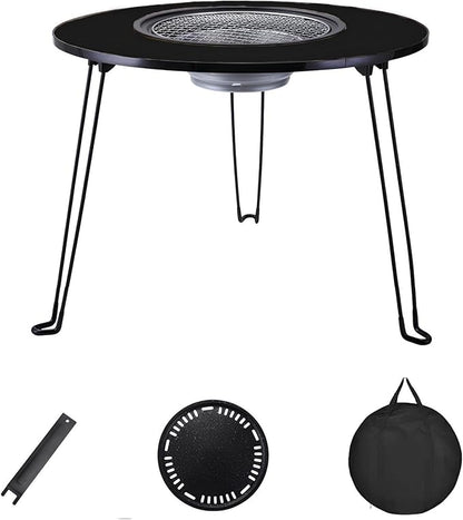 Charcoal Grill Removable with Grill Handle Tabletop BBQ Braze with Foldable Removable Table Legs, Table Grill, Garden Parties & Outdoor BBQ, Easy to Assemble and Clean(Black C)
