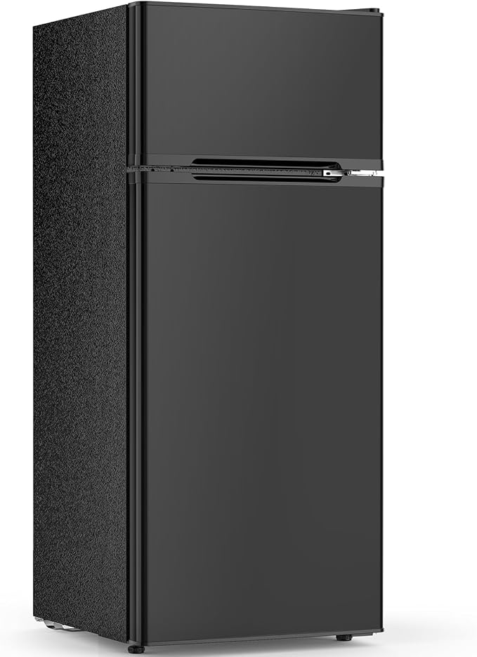 4.5 Cu.Ft Mini Fridge with Freezer, 2 Door Compact Refrigerator, Small Fridge with Adjustable Thermostat Energy Ultra Quiet, Mini Fridge Removable Glass Shelves for Bedroom Office Dorm-Satin Black