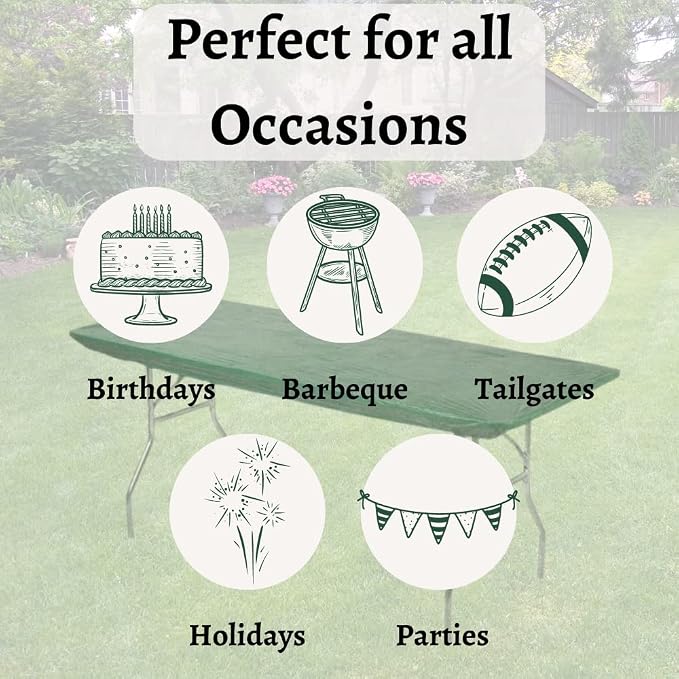 10 Pack of Rectangular Plastic Table Covers - 6' Foot or 8' Foot Options - Indoor or Outdoor Fitted Table Covers (Table NOT Included) (Hunter Green, 30" x 96" (8' ft))