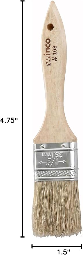 Winco Pastry Brush, 1-1/2-Inch ,Beige | Durable Bristles, Basting, Glazing, Marinades, Butter and Pastry Prep, Metal ferrules