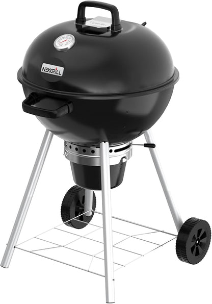 Nexgrill Premium 22.5" Charcoal Barbecue Grill with Adjustable Air Vent, Built-In Temperature Gauge, 362 SQ In Grate, Storage Rack, Portable Kettle Grill for Camping, Picnics, and More - 810-0178