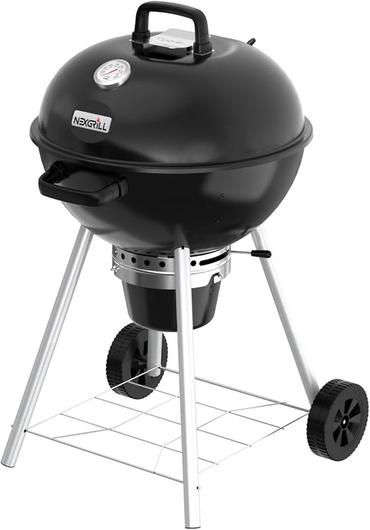 Nexgrill Premium 22.5" Charcoal Barbecue Grill with Adjustable Air Vent, Built-In Temperature Gauge, 362 SQ In Grate, Storage Rack, Portable Kettle Grill for Camping, Picnics, and More - 810-0178