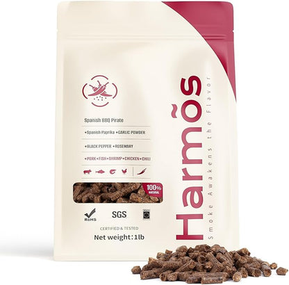 Harmos 4- Wood Pellet Spanish BBQ Pirate Barbecue, Hardwood pellets for Smokers and Backyard barbecues, sealable Bags, 2 Packs