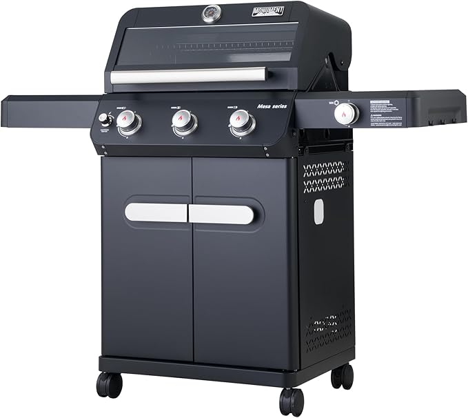 Monument Grills Mesa Series, 3+1 Outdoor Barbecue Stainless Steel Propane Gas Grill, 3 Burners & 1 Side Burner 48,000 BTU Patio Garden Grill with Knob Controls, Mesa325, Black