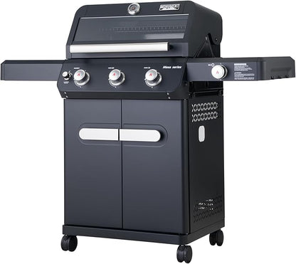 Monument Grills Mesa Series, 3+1 Outdoor Barbecue Stainless Steel Propane Gas Grill, 3 Burners & 1 Side Burner 48,000 BTU Patio Garden Grill with Knob Controls, Mesa325, Black