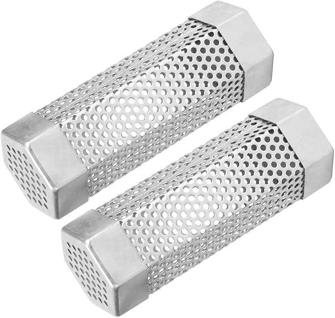 TOPINCN 2Pcs 304 Stainless Steel BBQ Grill Smoker Tube Mesh Tube Pellets Smoke Box 6in Stainless Steel Barbecue Accessory(#2)