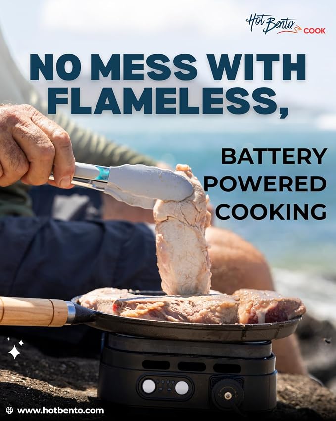 Hot Bento Cook – Portable Battery-Powered Flameless Cooker Reaching 500°+, Adjustable Heat Levels, Cordless Cooking for Camping, Travel & Outdoor Use