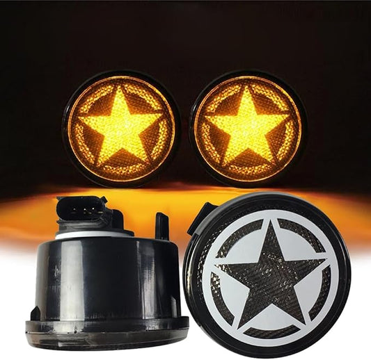 SXMA Front Signal Lightstars Front Grille LED Lights Lamps Assembly for J Ee p JK Wrangler 2007-2017, Round Portable Plug and Play-1pair, J026-5