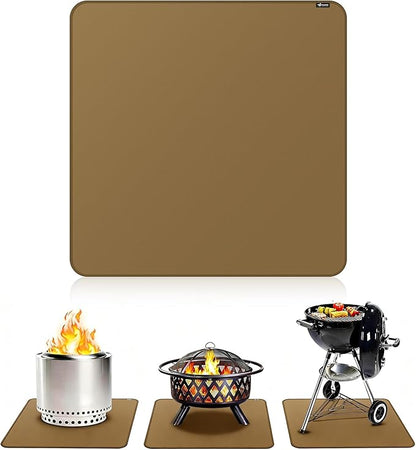 FLASLD Heavy-Duty Under Grill Mat 42inch Square Fire Pit Mat,3 Layers Fireproof Waterproof Grill Pads Protect for Deck,Patio,Outdoor Charcoal,Smokers,Wood Floor,Indoor Brown Fireplace Reusable