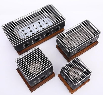 Japanese Charcoal Grill Grill BBQ Stove Robata Hibachi & Yakitori aluminum alloy Stainless steel and wooden base for Outoor BBQ Cooking Yakiniku (A,Extra Large)
