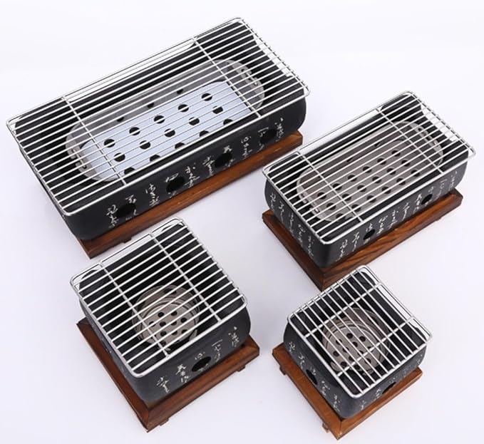 Japanese Charcoal Grill Grill BBQ Stove Robata Hibachi & Yakitori aluminum alloy Stainless steel and wooden base for Outoor BBQ Cooking Yakiniku (A,L)
