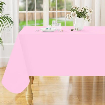 Smiry Rectangle Table Cloth 60x102 Inch, Waterproof Wipeable Vinyl Tablecloths Protector, Oil Spill Proof Plastic Table Cover for Dining, Picnic, Camping, Outdoor, Pink