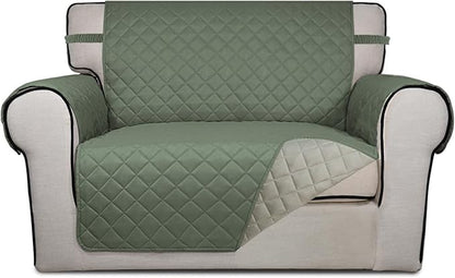 PureFit Reversible Quilted Sofa Cover Dog Couch Covers for Sofa, 28 in | Greyish Green/Beige, Water Resistant Couch Protector, Washable Pet Couch Cover with Non Slip and Elastic Straps For Kids