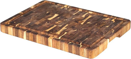 Utoplike Acacia Cutting Board 17 x 12 IN, Wood End Grain Chopping Board with Single-side Juice Groove and Handles, Reversible Butcher Block for Meat, Vegetables, 1.38"Th