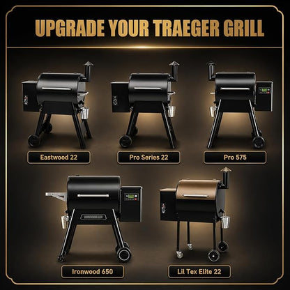 QuliMetal Folding Front Shelf for Traeger Pro 22, Pro 575, Ironwood 650, BAC362, Grill Front Table with Cutting Board, Wash Basin, Lid & 5 Hooks, Steel BBQ Prep Shelf for Food Prep and Storage