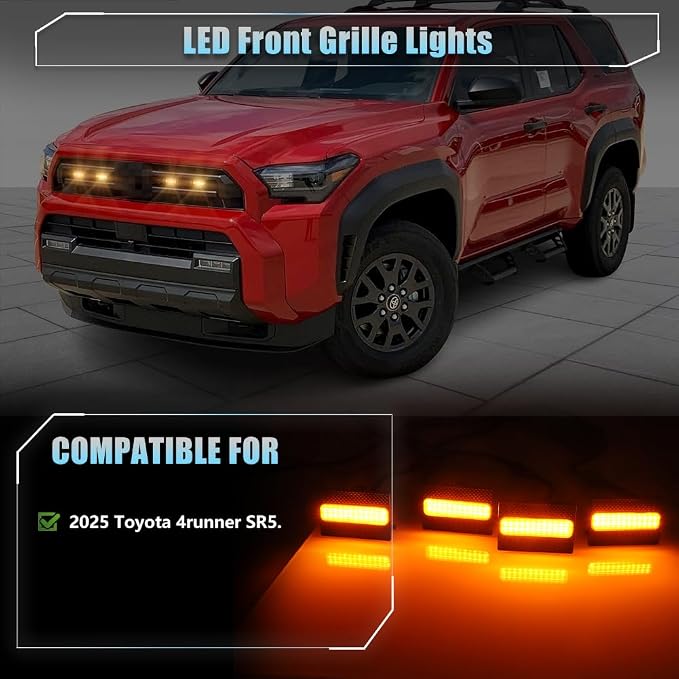 4 PCS Full LED Front Grille Lights for Toyo-ta 4runner 2025 SR5, Amber LED Grille Clearance Light, OEM Grill Led Grilles Light for 4Runner Accessories