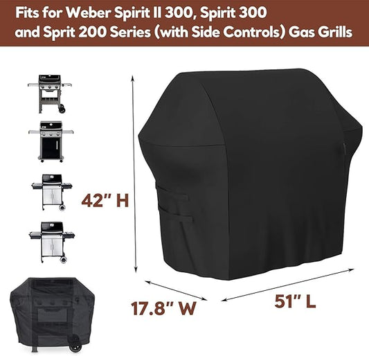 7139 Grill Cover for Weber Spirit II 300, Spirit 300 and Spirit 200 Series Gas Grill with Side Mounted Controls, 51 inches Heavy Duty Outdoor BBQ Cover for Weber Spirit II 310/E310/330/E330