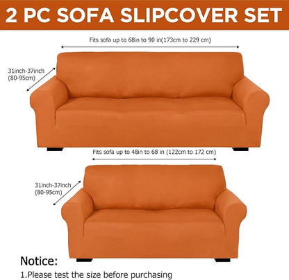 Peryiter 2 Pcs Couch and Loveseat Sofa Covers,Orange,Milk Silk | Armchair Covers for Living Room, Sofa Cushion Slipcover 2/3 Seater, Furniture Protector, Polyester and Spandex, Washable