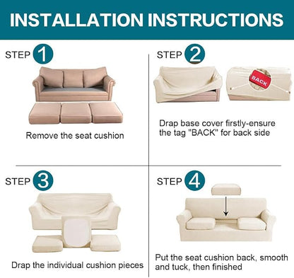 Turquoize 4 Piece Couch Cover Sofa Covers for 3 Cushion Couch Sofa Slipcovers Washable Sofa Cover for Dogs with Individual Couch Cushion Covers Feature Jacquard Fabric(3 Cushion Sofa, Biscotti Beige)