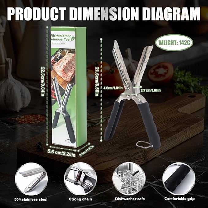 Professional Rib Prep Tool – 132g Thick 304 Stainless Steel Rib Membrane Removal Tool, BBQ Rib Skinner, Ergonomic Design, Easy to Clean, Durable,Spare Ribs