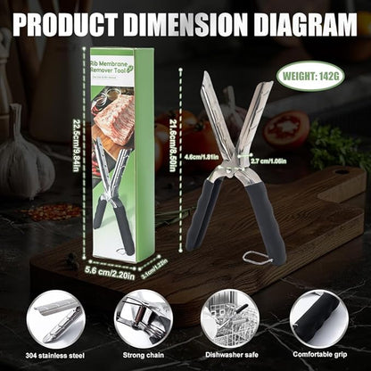 Professional Rib Prep Tool – 132g Thick 304 Stainless Steel Rib Membrane Removal Tool, BBQ Rib Skinner, Ergonomic Design, Easy to Clean, Durable,Spare Ribs