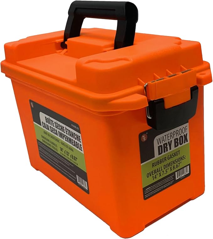 SE Waterproof Dry Box with Detachable Lid – 14" x 7.5" x 8.67" Orange Storage Case with Rubber Gasket Seal, Snap Closures & Handle for Camping, Boating, Fishing Gear & Outdoor Protection - 87466DBL-OR