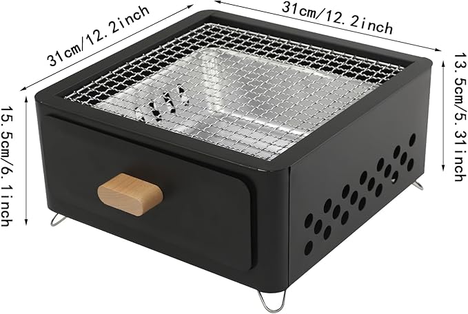 Portable Charcoal Grill, Small Tabletop BBQ Grill Household Barbecue Stove, Legs Foldable Barbeque Grill Set w/Charcoal Basin Furnace Body Baking Tray Grill Mesh, for Outdoor Camping and Picnics