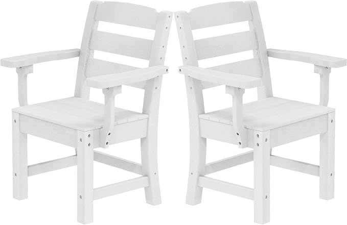 YITAHOME Wood-Grain Textured Resin Chairs Set of 2, Sturdy Patio Chair w/Max Bearing 330 LBS, All-Weather Outdoor Patio Chairs for Terrace, Garden, Backyard, Poolside, White