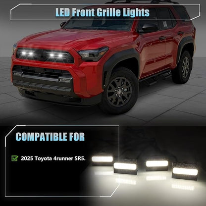 4 PCS Full LED Front Grille Lights for Toyo-ta 4runner 2025 SR5, White LED Grilles Clearance Light, 4Runner Accessories