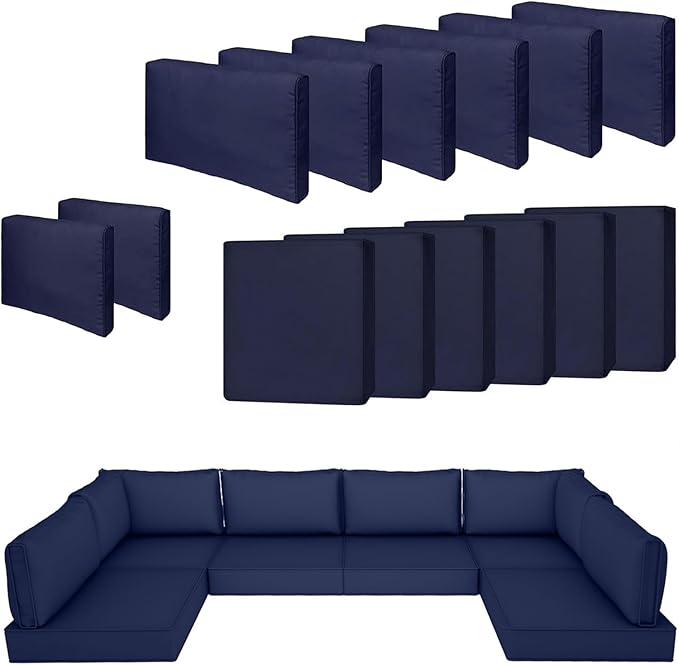 14 Piece Outdoor Patio Cushion Cover Replacement, Waterproof Patio Cushion Covers, Outdoor Furniture Cushion Covers Set for 6 Seat Wicker Rattan Sofa (Navy Blue)