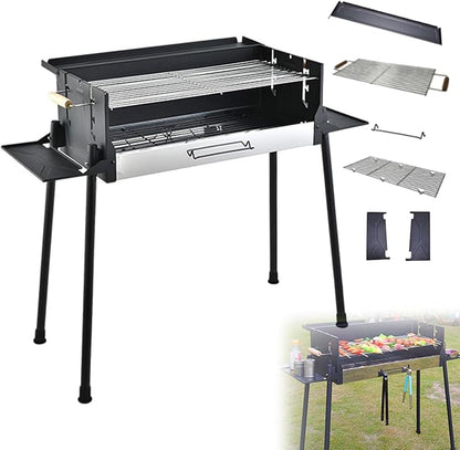 Portable Charcoal Grill, Foldable BBQ Charcoal Grill, 3 Gear Adjustable Temperature Windproof Smoker Grill, Large Camping Barbecue Charcoal Grills for Outdoor Cooking Barbecue Camping BBQ (Black)