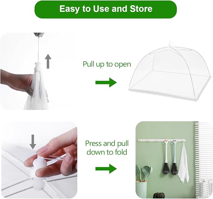 (6 Pack) Pop-Up Outside Picnic Mesh Food Covers Tent Umbrella for Outdoors and Camping Food Net Cover Keep Out Flies Mosquitoes Ideal for Parties BBQ, Reusable and Collapsible 17 x 17inches