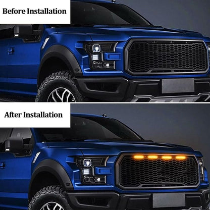 4PCS Car LED Grille Lights, Waterproof Bright Vehicle Grill Lights with Wiring Harness, Automotive Exterior Front Grille Trim Lamps Accessories, Compatible with F150 F250 F350 (Yellow)