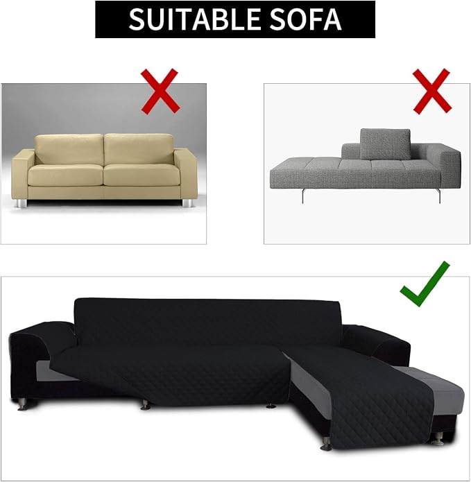 Easy-Going Reversible L-Shape Sectional Couch Cover, Large, Black/Black | Soft Sofa Slipcover For Dogs, Fits Left/Right Chaise Lounge Protector, Water Resistant Mat For Living Room