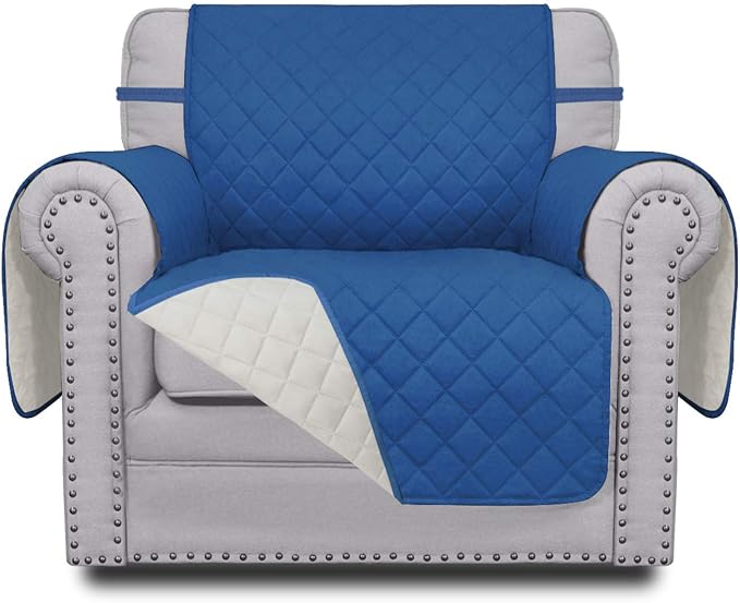 Easy-Going Reversible Couch Cover, Small Chair, Blue/Ivory | Machine Washable Slipcover For Dogs, Water Resistant Furniture Mat For Living Room, Non-Slip Sofa Cover, Pet Friendly