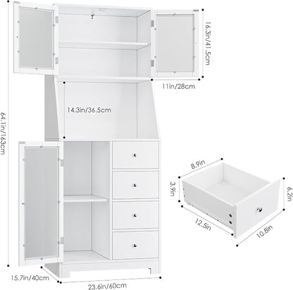 BOTLOG 64'' Kitchen Pantry Storage Cabinet, Tall Kitchen Storage Cabinet with Microwave Stand, Hutch Cabinet with Adjustable Shelves, for Dining Room (White) | Save Space, Microwave Stand, Hutch Cabinet for Dining Room, Kitchen, Modern White