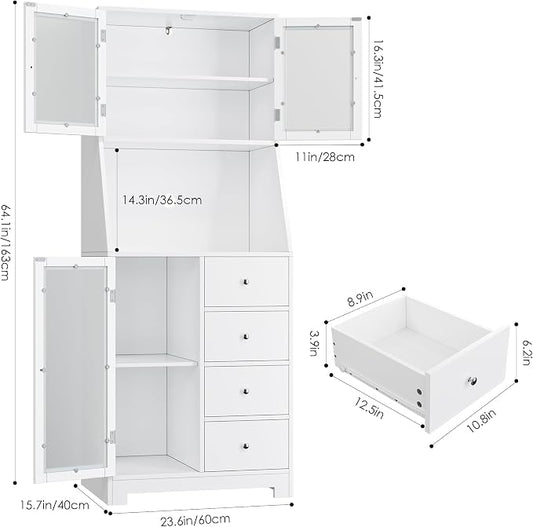 BOTLOG 64'' Kitchen Pantry Storage Cabinet, Tall Kitchen Storage Cabinet with Microwave Stand, Hutch Cabinet with Adjustable Shelves, for Dining Room (White) | Save Space, Microwave Stand, Hutch Cabinet for Dining Room, Kitchen, Modern White