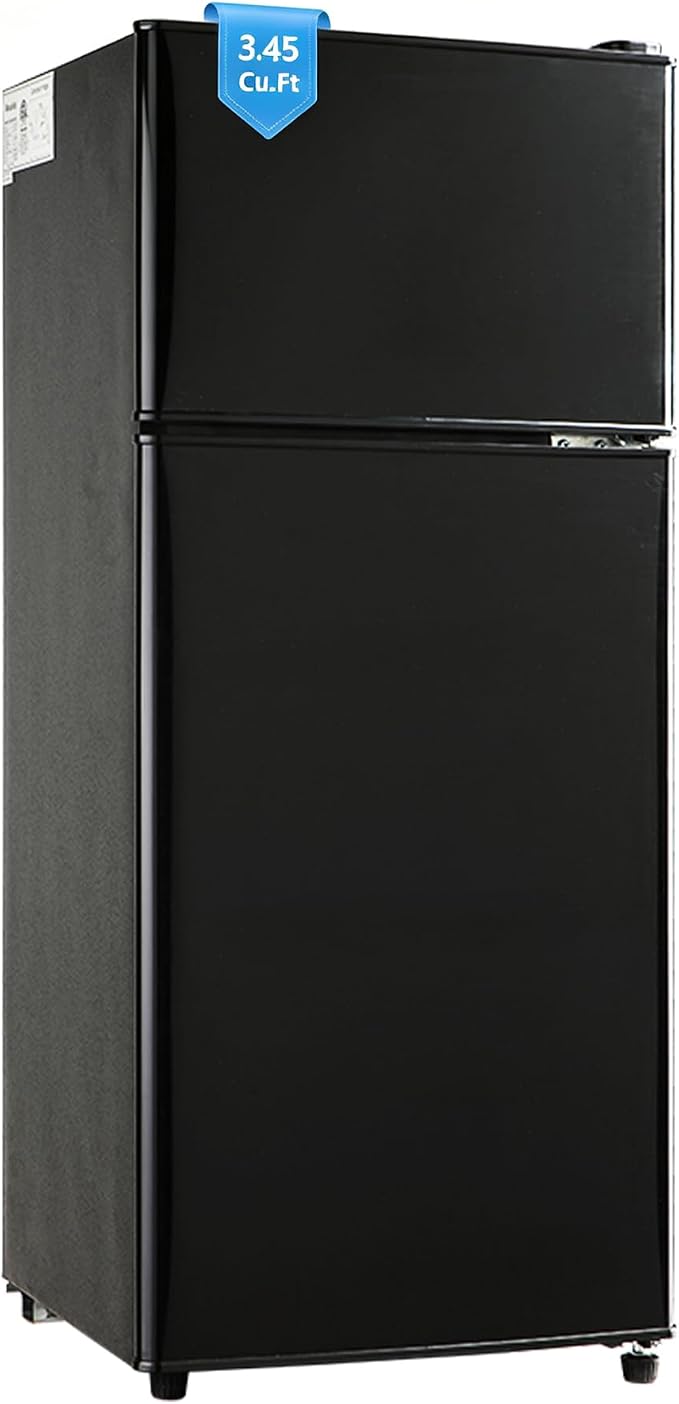 Dorm Fridge with Freezer, Small Refrigerator 3.45 Cu. Ft. with Freezer | 7-Level Temperature Adjustable Apartment Size Fridge with Removable Shelves for Kichen, College, Office, Apartment, Black