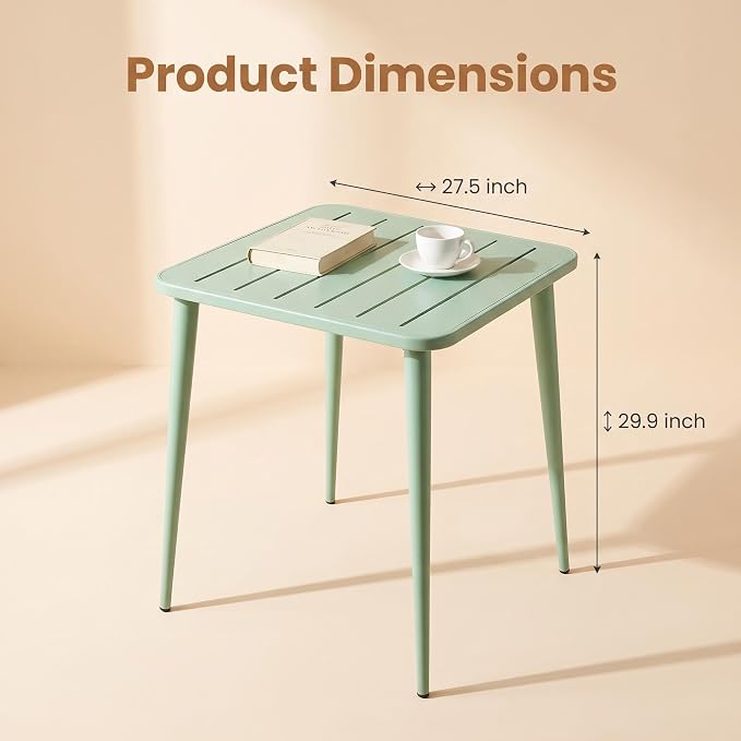 Modern Small Patio Table for Outdoor& Indoor Industrial Metal Bar Table Square Dinner Table for Small Space Working Study Desk 27.5 * 27.5 * 30inch(L*W*H)