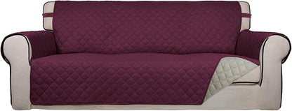 PureFit Reversible Quilted Couch Covers for Dogs Oversized Sofa Cover 78” | Wine/Beige, Water Resistant Couch Protector, Washable Pet Couch Cover with Non Slip and Elastic Straps For Kids