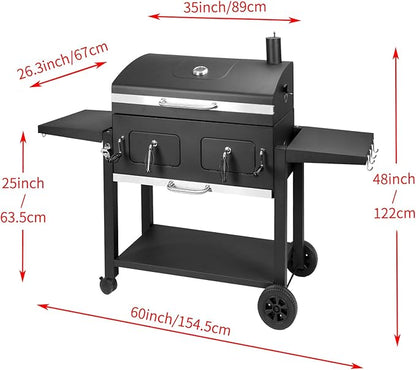 Kenadne Charcoal Grill Outdoor BBQ Grill, Extra Large Cooking Area 794 Square Inches with Two Adjustable & Individual Charcoal Tray, Foldable Side Tables for Outdoor Cooking grill Backyard
