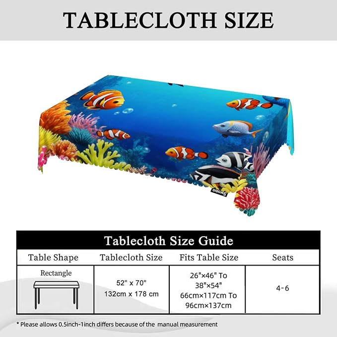 Swono Underwater Landscape 52"X70" Oblong Table Cloth Tropical Ocean Coral Reef Fishes Wrinkle Free Table Cover Farmhouse Tablecloth for Home Restaurant Picnic Indoor Outdoor Dining
