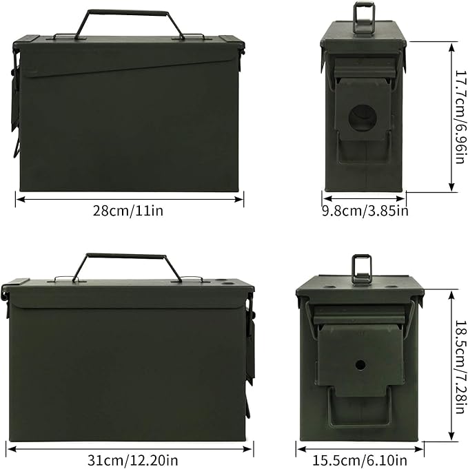 GUGULUZA Metal Ammo Can 30 50 Cal, Waterproof Airtight Ammo Containers Case | Heavy-Duty Ammunition Storage Case Military Container, Lockable Box w/Flip Top for Long-Term Storage Bullet, 30Cal and 50 Cal