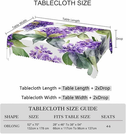 Violet Tablecloth for Rectangle Tables, 52"X70", Watercolor Violet Flowers, Purple, Picnic Table Cover, Indoor/Outdoor, Stain & Wrinkle Resistant