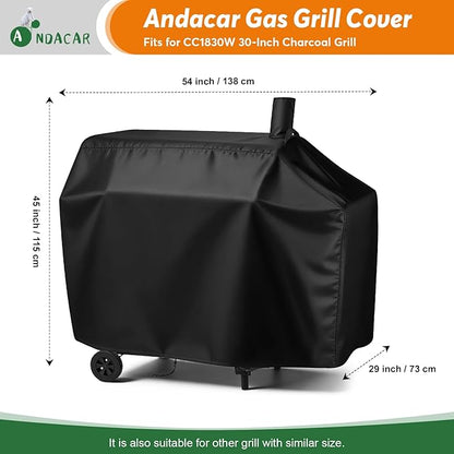 Charcoal Grill Cover for Royal-Gourme-t CC1830W 30-Inch Charcoal Grill, Smoker Grill Cover for CC1830SC 30-Inch Outdoor Grill Waterproof BBQ Grill Cover - 54" L×29" W×45" H, Black