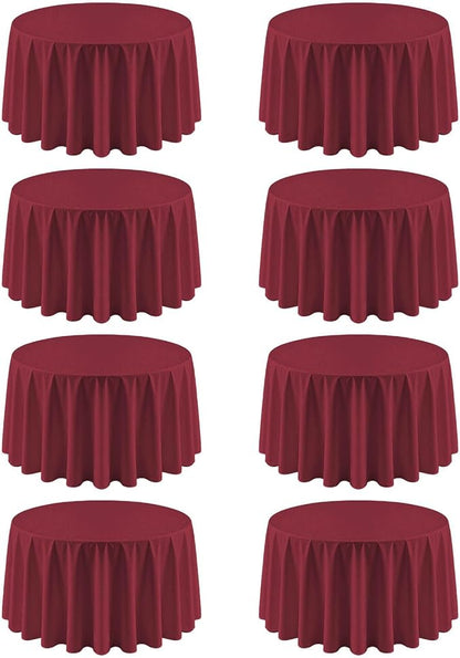 8 Pack Burgundy Round Tablecloth 120 Inch | For 4Ft-7Ft Round Table, Wrinkle Resistant Table Cloth, Washable Polyester Fabric, For Wedding Party Banquet Buffet Camping