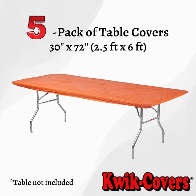 6' Rectangle Plastic Table Covers 30" x 72", Bundle of 5 (Orange)