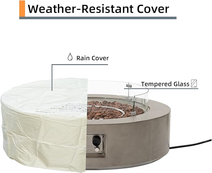 HOMPUS Outdoor Round Propane Fire Pit Table, 41''Fire Table w Wind Guard, 50000 BTU Fire Pit w Free Waterproof Cover & Fire Stone for Patio, Garden, Grey